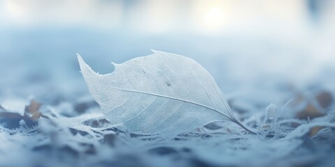 Wall Mural - Winterscape  Delicate Leaf  Snowfall   Blue Haze, Generative AI