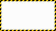 Yellow and black caution tape frame, 16x9 rectangular warning sign border template with striped for web, presentation, video thumbnail, vector illustration.