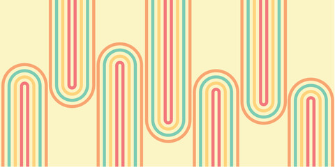 Wall Mural - Retro 70s Groovy Lines Pattern in pink blue yellow orange. Abstract vintage 1980s Hippie style psychedelic banner vector illustration