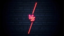 Versus Neon Sign. VS Letters On Brick Wall Background.