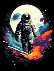 Wall Mural - Flat style T-shirt design featuring an astronaut, presented as a graphic created with Generative Ai