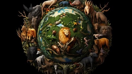 Wall Mural - Symbolic Earth and Animals