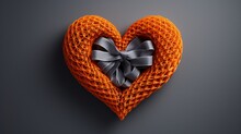 Orange Woven Valentines Day ,Christmas, Mothers Day, Anniversary Decorations - Heart On Grey Background.