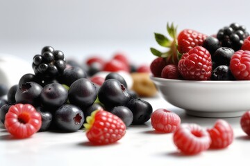 Canvas Print - Raspberry, blackberry, blueberry and mint on white background