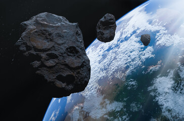Wall Mural - asteroids in space.elements of this image furnished by nasa.,3d illustration