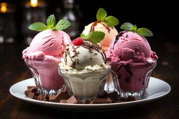 Wall Mural - Scoopfuls of Bliss: Decadent Delights from Famous Ice Cream Artisans. ai generative