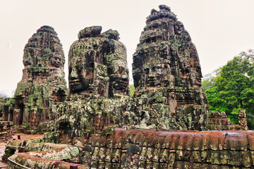 Bayon Temple - Masterpiece of Khmer Architecture built as a Buddhist temple by Jayavarman VII with over 200 towering smiling and serene looking Buddha faces at Siem Reap, Cambodia, Asia