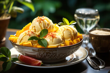 Scoopfuls of Bliss: Decadent Delights from Famous Ice Cream Artisans. ai generative