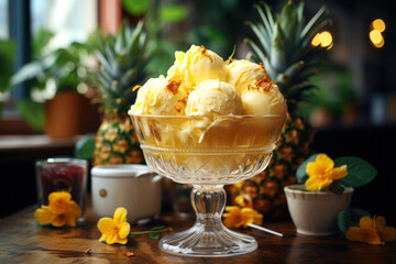 Wall Mural - Scoopfuls of Bliss: Decadent Delights from Famous Ice Cream Artisans. ai generative