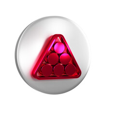 Wall Mural - Red Billiard balls in a rack triangle icon isolated on transparent background. Silver circle button.