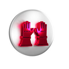 Sticker - Red Firefighter gloves icon isolated on transparent background. Protect gloves icon. Silver circle button.