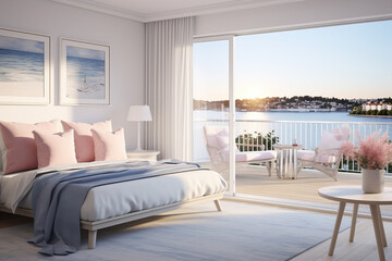 Wall Mural - Modern bedroom interior with lake view