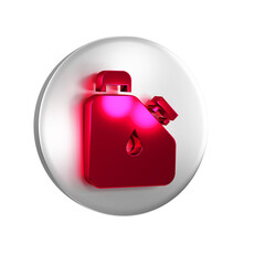 Poster - Red Canister for flammable liquids icon isolated on transparent background. Oil or biofuel, explosive chemicals, dangerous substances. Silver circle button.