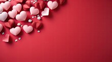  A Bunch Of Pink And White Hearts On A Red Background With A Place For The Text On The Left Side Of The Image And The Right Side Of The Image.