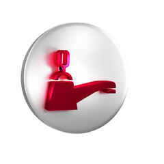 Poster - Red Water tap icon isolated on transparent background. Silver circle button.