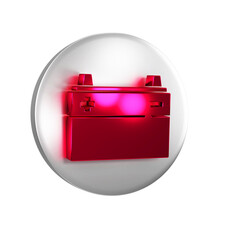 Sticker - Red Car battery icon isolated on transparent background. Accumulator battery energy power and electricity accumulator battery. Silver circle button.