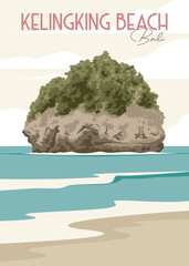 Wall Mural - kelingking beach vintage poster illustration design, nusa penida in bali travel poster design