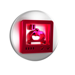 Wall Mural - Red 3D printing technology icon isolated on transparent background. Silver circle button.