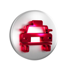 Wall Mural - Red Taxi car icon isolated on transparent background. Silver circle button.