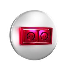 Canvas Print - Red Electrical outlet icon isolated on transparent background. Power socket. Rosette symbol. Silver circle button.