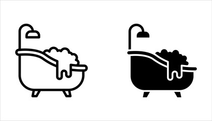 Wall Mural - Bathtub icon set, design element, editable stroke and solid glyph, flat, stylist, design template on white background