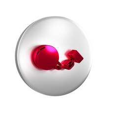 Sticker - Red Ball on chain icon isolated on transparent background. Silver circle button.