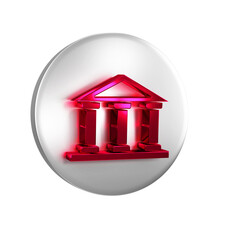 Sticker - Red Courthouse building icon isolated on transparent background. Building bank or museum. Silver circle button.