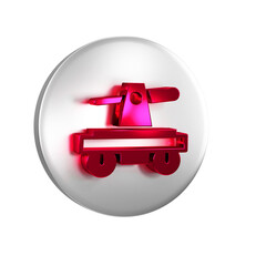 Poster - Red Draisine handcar railway bicycle transport icon isolated on transparent background. Silver circle button.