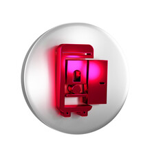 Canvas Print - Red Toilet in the train car icon isolated on transparent background. Silver circle button.