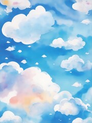 Wall Mural - Color clouds sky. Watercolor style. AI generated illustration