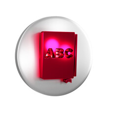 Canvas Print - Red ABC book icon isolated on transparent background. Dictionary book sign. Alphabet book icon. Silver circle button.