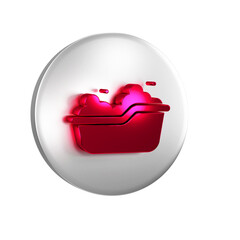 Poster - Red Baby bathtub with foam bubbles inside icon isolated on transparent background. Silver circle button.