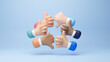 3D Business hand thumbs up and thumbs down with vote in team concept. Hands rising signs with agree and disagree symbol. Brainstorming process. Problem-solving. Plan of work. 3d rendering illustration