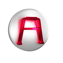 Sticker - Red Walker for disabled person icon isolated on transparent background. Silver circle button.