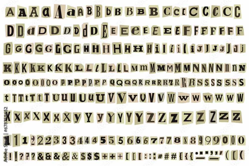 Ransom letters newspaper text cutout vector alphabet.Blackmail Paper ...