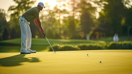 Wall Mural - golfer taking a precise putt generative ai