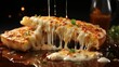 Close-up of the melted cheese stretching as a slice of margarita pizza is lifted. AI generate