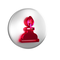 Sticker - Red Alcohol or spirit burner icon isolated on transparent background. Chemical equipment. Silver circle button.