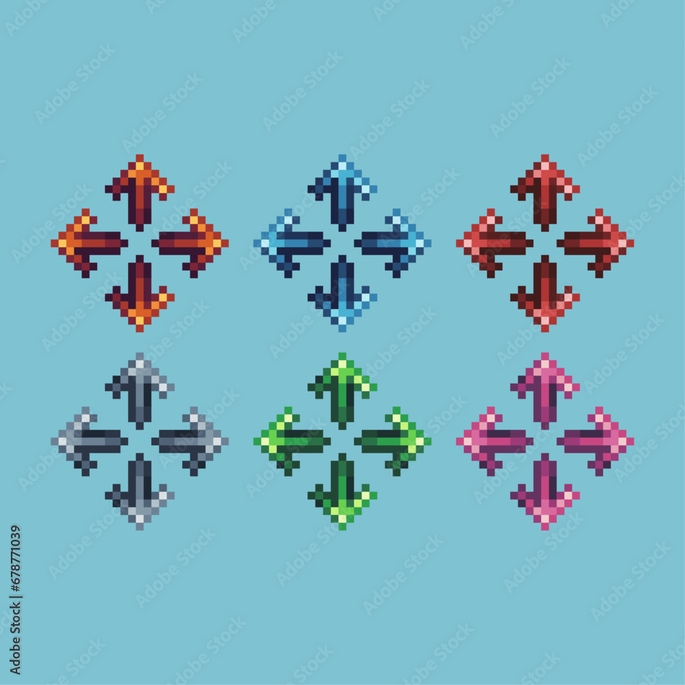 Pixel art sets of arrow full screen with variation color item asset ...