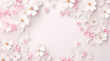 Light Pink Floral Background With Free Space In The Center. Empty Space For Product Placement Or Advertising Text.