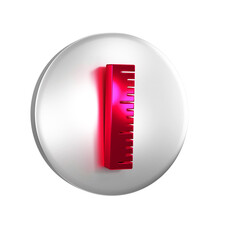 Poster - Red Ruler icon isolated on transparent background. Straightedge symbol. Silver circle button.