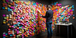 © JKLoma - human and cute artificial intelligence putting colorful sticky notes on the wall