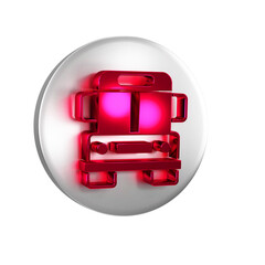 Wall Mural - Red School Bus icon isolated on transparent background. Public transportation symbol. Silver circle button.