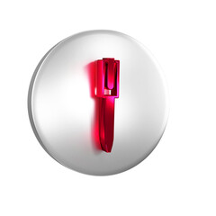 Poster - Red Pen icon isolated on transparent background. Silver circle button.