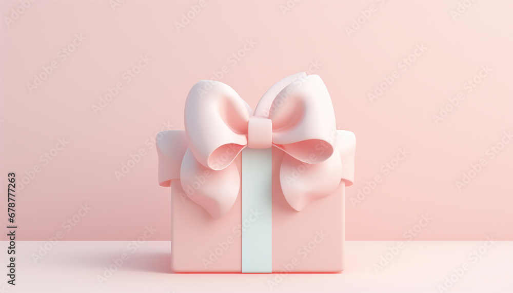 3d pastel closed gift box standing on the floor with pastel ribbon bow ...