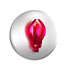 Poster - Red Lily flower icon isolated on transparent background. Silver circle button.