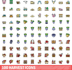 Canvas Print - 100 harvest icons set. Color line set of harvest vector icons thin line color flat on white