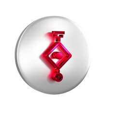 Wall Mural - Red Chinese paper lantern icon isolated on transparent background. Silver circle button.