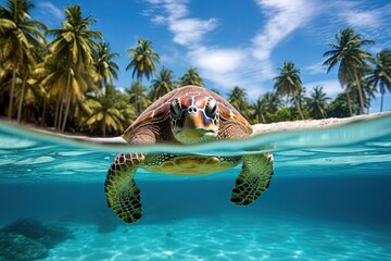 Wall Mural - Sea turtle in the ocean. Ai Generative