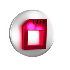 Sticker - Red SD card icon isolated on transparent background. Memory card. Adapter icon. Silver circle button.